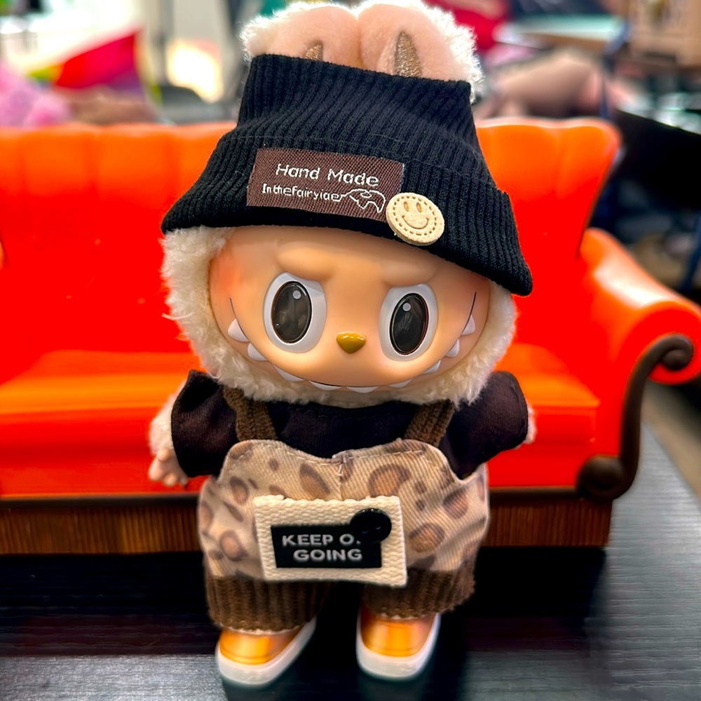 Labubu Outfit cheetah overalls & brown shirt & shoes (Labubu doll not included)